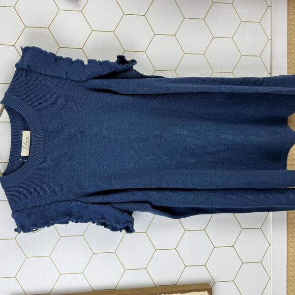 Elan Navy Ruffled Sleeve Cold-Shoulder Ribbed Sweater - Size - Medium - Picture 8 of 8